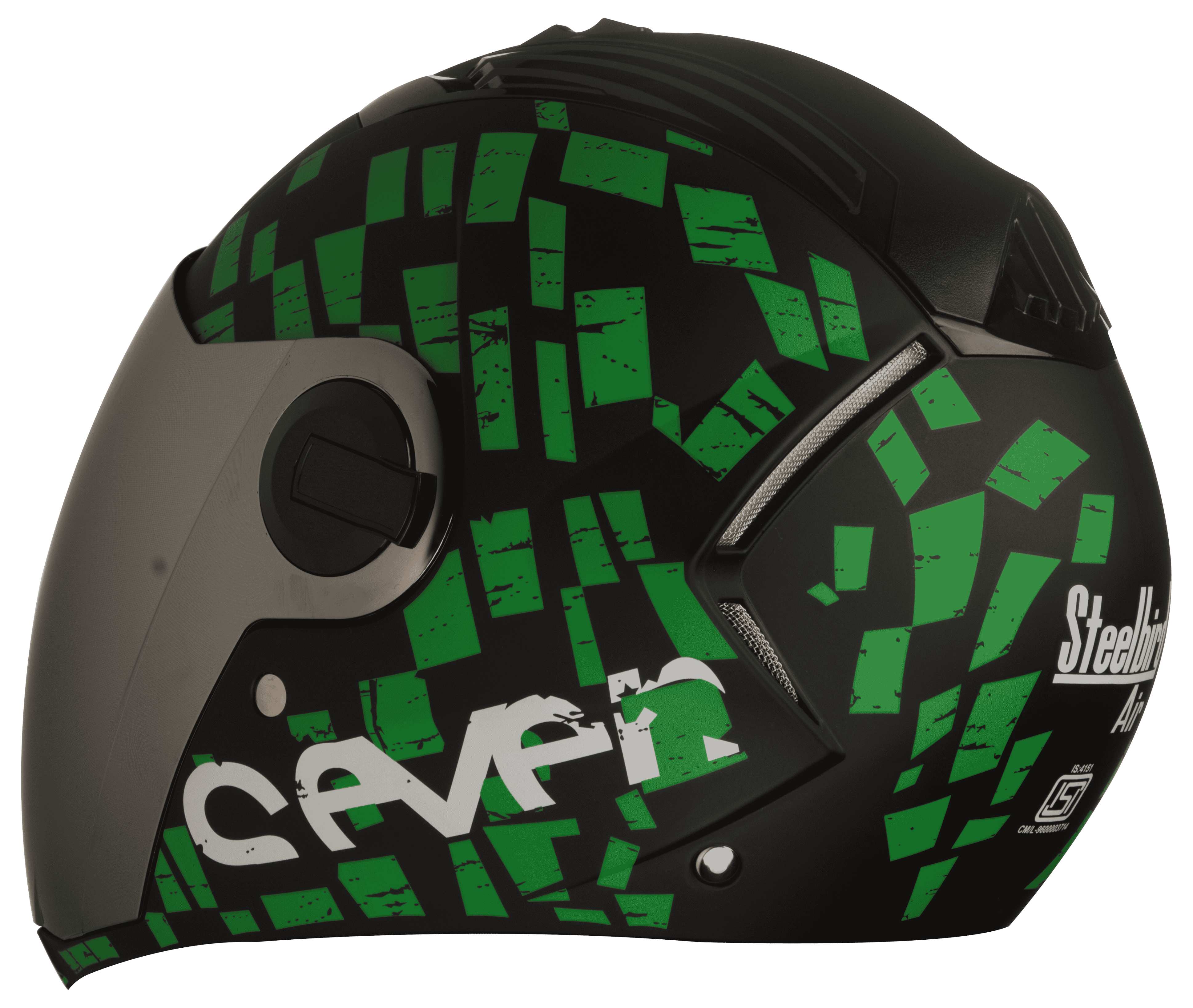 SBA-2 Seven Mat Black With Green ( Fitted With Clear Visor  Extra Silver Chrome Visor Free)